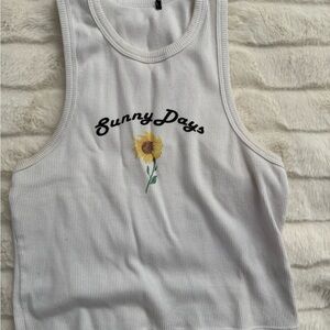 Urban Outfitters White Ribbed Tank with Sunflower Graphic